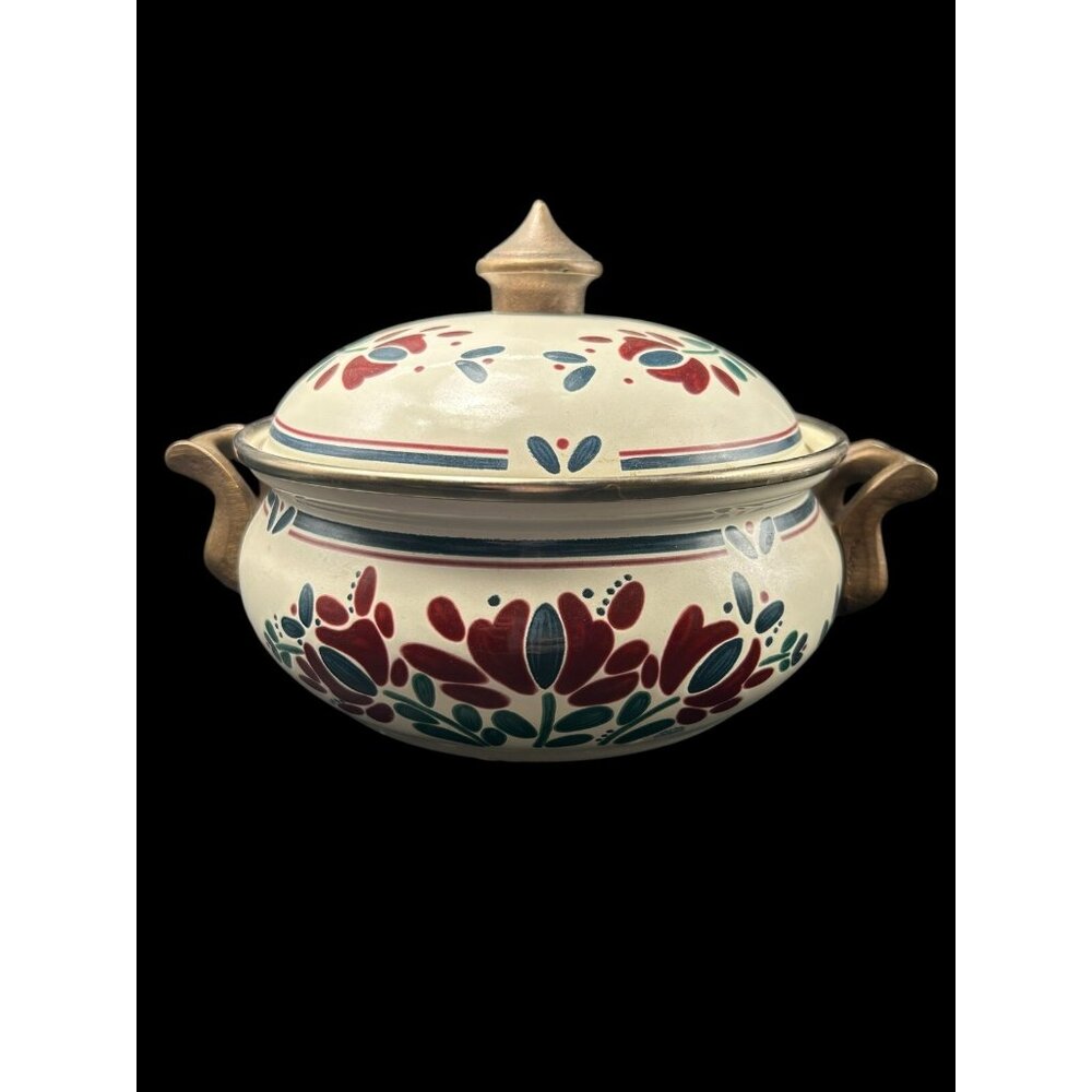 VTG GERMAN ENAMEL COOKWARE CASSEROLE ASTA HERVORRAGENDE KOCHEIGENSCHAFTEN & LID